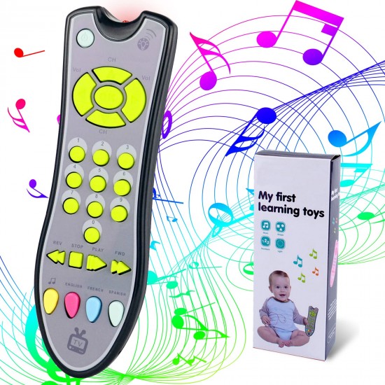 Baby TV Remote Control Toy With Sound Light, Realistic Learning Education Toys With English Spanish French, Toddler Musical Toy, Gifts For Girls Boys