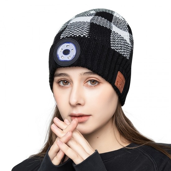 BT Beanie Hat With LED Light - Winter Music Knit Hats With Wireless Headphones Speaker For Outdoor Camping Running Walking