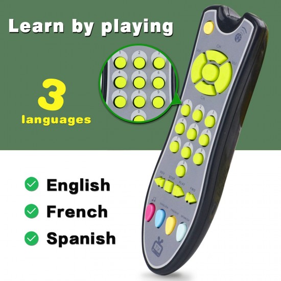 Baby TV Remote Control Toy With Sound Light, Realistic Learning Education Toys With English Spanish French, Toddler Musical Toy, Gifts For Girls Boys