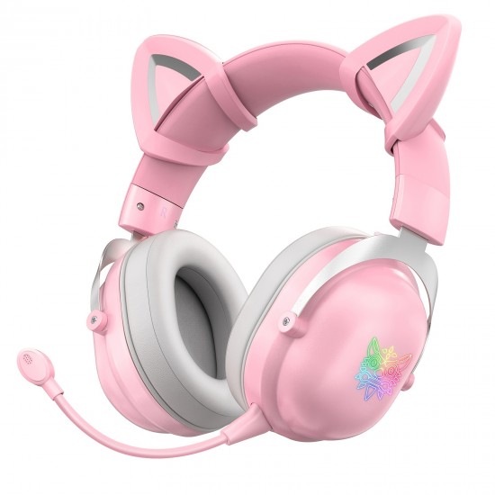 B20 Wireless Gaming Headset, Pink Cat Ears Panoramic Surround Sound Music Noise Cancelling Design Headphone