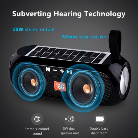 TG Portable Column Wireless Speaker, Stereo Music Box Solar Rechargeable Power Bank Boombox MP3 Speaker Outdoor Waterproof Speaker